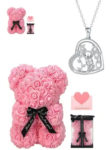 Heart Moon Salamander Spirit Silver Overture Original cute animal pendant gem necklace, Necklace for daughter, comes with preserved rose & teddy bear jewelry gift box, perfect gift for birthdays, Valentine’s Day, Mother’s Day and Christmas