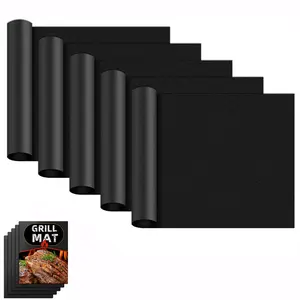 Grill Mats for Outdoor Grill, Oven Liners for Bottom of Oven, Grill Mats Non Stick Set of 5 BBQ Grill Mat Baking Mats Teflon BBQ Grilling Accessories Reusable, Works on Gas, Charcoal, Electric Grill 15.75 x 13-Inch/40 x 33cm