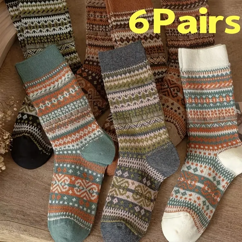 Men's & Women's 6-Pair Breathable Crew Sock Sets - Soft Knit Fabric Socks, Everyday Comfort Fit for All Seasons, Breathable Comfy Socks
