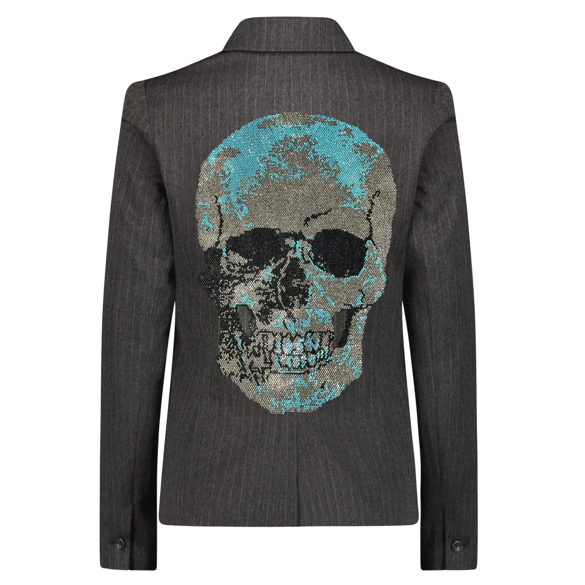 Skull Turquoise Charcoal Pinstripe Blazer