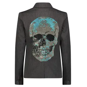 Skull Turquoise Charcoal Pinstripe Blazer