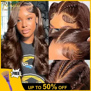 180% Density 5x5 HD Lace Closure Human Hair Wig Glueless Pre Plucked Pre Cut Chocolate Brown #4 Body Wave Lace Front Wig