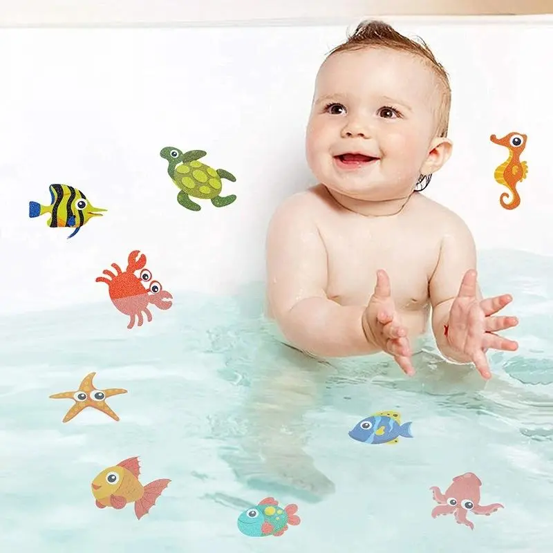 PEVA Non-Slip Stickers – Marine Life, Dog Paw Prints, Flowers – Kids Safety Bathtub Decals