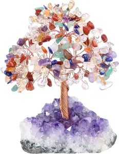 7 Chakra     Tree on  Cluster Geode Druzy Base Feng Shui  for Home Office Desk Decorations, Wealth,Good Luck