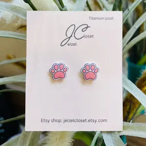 PAWS/CLAWS print stud earrings. Handmade. Hypoallergenic. Animal Lovers