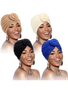 Women's Knot Headscarf African Solid Color Button Head Wrap No Brim Hat Hair Accessory, 1 Piece Set, Stylish and Versatile, Turban