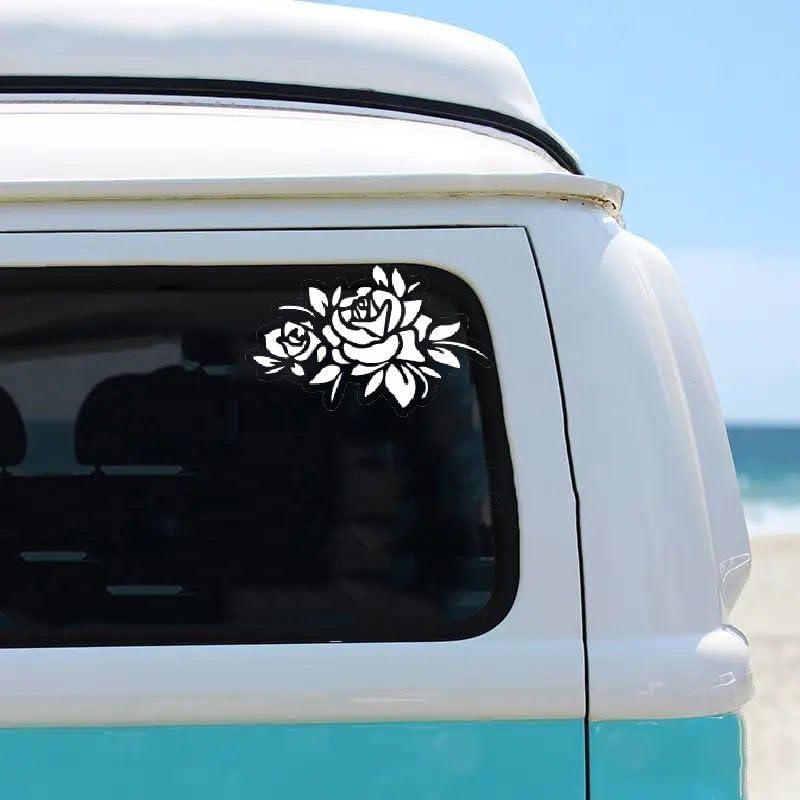 Roses with Leaves,  Stickers for Women, Flower   Bumper Stickers Window  , Flower  Accessories,  Like Roses with Leaves (White)