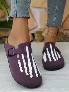 New Skull Hand Bone Pattern Sandals, Buckle Design Fashion Outdoor Wear Slippers, Stylish Summer Footwear for Women