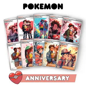 Pokemon Anniversary Card - Choose from 17 Inclusive Styles - Custom Fan-Art Designs - Cute and Adorable Anniversary Couple Gift for Fans