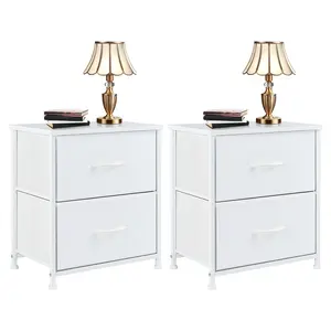 Set of 2 Nightstands with Drawers, Small Bedside Tables 20" Tall, Wooden Top Fabric Storage Cabinet Mini Dresser for Bedroom, Dorm, Closet, Entryway