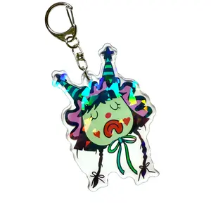 Sad Clown with Double Pointed Hat broken rainbow glass effect keychain, 3 inches