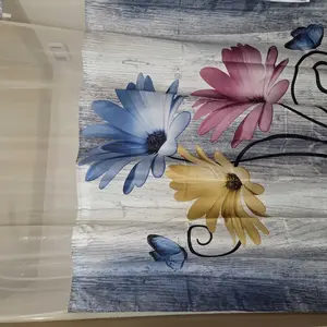 No hooks double-layer shower curtain, Daisy printed waterproof fabric, retro country style home decoration, hotel, dormitory and bathroom accessories, 72x75in