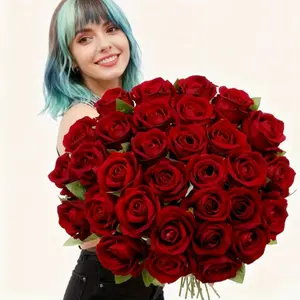 31pcs Outdoor Large Artificial Rose Flowers, Elegant Stemmed Fake Roses for DIY Wedding Centerpieces, Home Decor, Office, Garden, Decorative Flowers