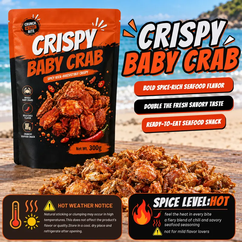 V-Spicy Crispy Crab Snacks, Ready-to-Eat Savory Seafood Bites, Crunchy and Spicy Treat for Movie Night, Parties and Everyday Enjoyment