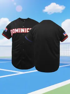 DOMINICANA Baseball Shirt V-Neck Short Sleeve Sportswear, Casual Loose Fit Embroidered Baseball Jersey for Men and Women, Hipster Hip Hop Sports Uniforms Unisex All Season Stylish Jersey