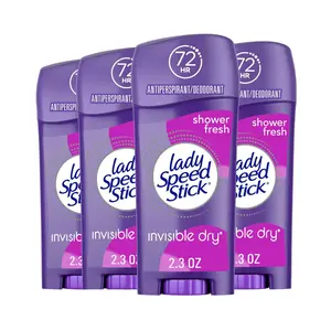 Lady Speed Stick Antiperspirant Deodorant for Women, 72 HR Sweat & Odor Protection, Invisible Dry, Shower Fresh Scent, 2.3 oz Stick (4 Pack)