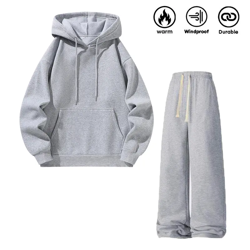 Men’s new solid-color basic two-piece set with a loose fit and fleece lining; street-style, trendy and versatile—great as a gift. Suitable for autumn and winter, back-to-school season, and everyday casual wear. Men’s hoodie, men’s fall set.