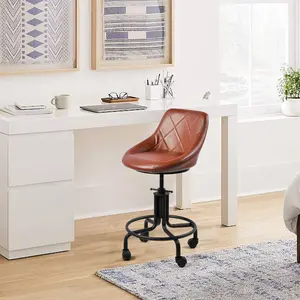 Industrial Office Chair with Backrest on Wheels Vintage Rolling Shop Stools with Wheels for Garage Swivel PU Seat Drafting Stool for Workbench 19.7-23.6inch Height Adjustable Bar Stool