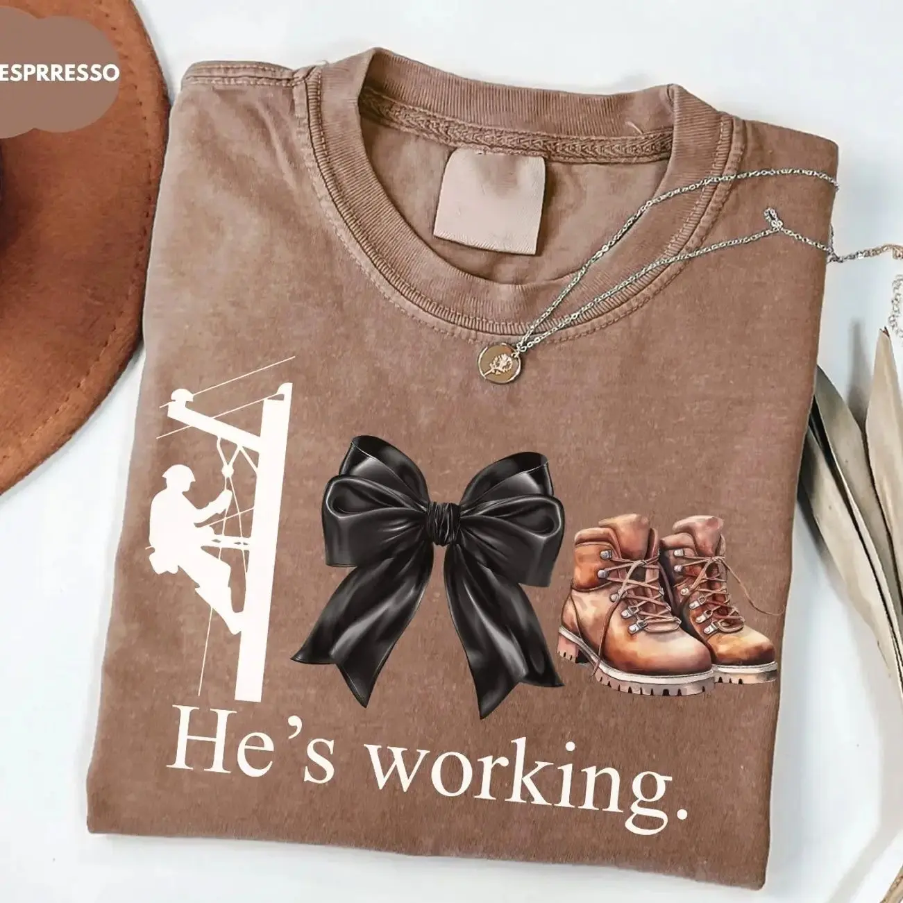 Comfort Colors Blue Collar Lineman He's Working T-Shirt, Electrician Girlfriend Gift, Blue Collar Wife Tee, Lineman Wife Gift, Comfort Colors Graphic Tee, Casual Outfit, Vintage Wash Tee, Comfortable Menswear & Womenswear Top, July2