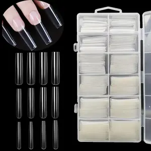 BEAUTY - Extra Long Rectangular Full-Cover Nail Patches 240 Pieces Transparent Full-Cover Fake Nails Fake Nails 12 Sizes Square Press-On Fake Nail Patches