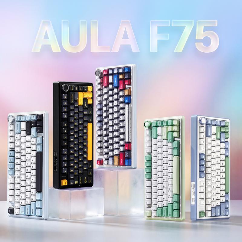 New Aula F75 MAX Wireless 75% Mechanical Keyboard with TFT Screen and Volume Knob, Hot Swappable, RGB Backlit, Gasket Design for PC, Mac, Linux