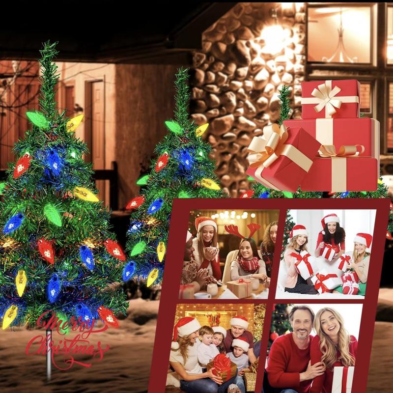 Product Introduction of 1 Tow 4 Solar Christmas Tree Lights. Includes 80 colorful strawberry bulbs, IPX4 waterproof, suitable for outdoor patio garden decorations for festivals, driveways and Christmas parties! 13