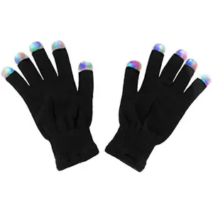 LED Light Up Gloves with Strobe Fingertips  3 Color Flashing Modes for Raves, Concerts, Festivals & Parties Black Knit Gloves for Light Shows & Dance (1 Pair)
