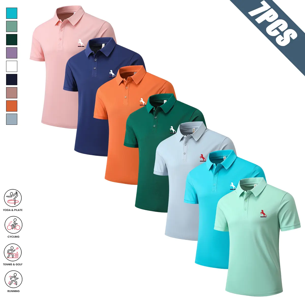 Light Green + Light Blue + Light Gray + Dark Green + Turmeric Yellow + Deep Blue + Pink