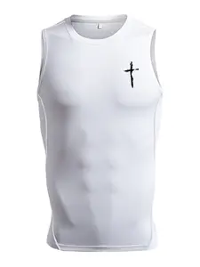 Men's Cross Print Sleeveless Tank Top, Breathable Quick Drying Vest, Casual Sporty Top for Gym Workout Running, Fitness Workout Vest