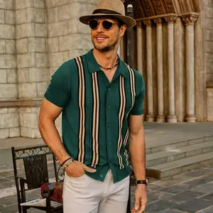 PJ PAUL JONES Mens Vintage Striped Polo Shirts Button Front Knit Polo T Shirt