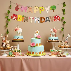 17pcs Birthday Farm Banner Pull Flags, Perfect for Party Decorations, Baby Baptism Themes, Event Backgrounds, Festive Atmosphere