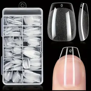 Transparent Semi-matte Nail Tips with Storage Box, 240pcs/box Short Coffin Nail Tips, Soft Gel Pre-shaped Acrylic Nail Tips, Half Matte Full Cover Nail Tips, Acrylic Nail Extensions