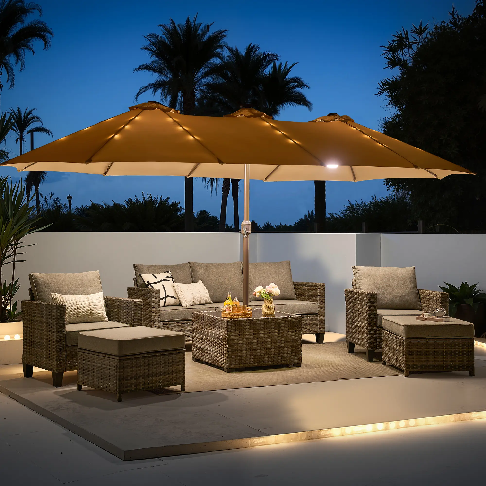 With Warm Lights Umbrella & Square Table