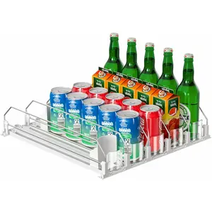 Upgraded Drink Organizer for Fridge, Space-Saving Fridge Drink Organizer, Automatic Pusher Glide and Adjustable Width Drink Dispenser for Fridge - Holds Up to 25 Cans (5 Rows White)