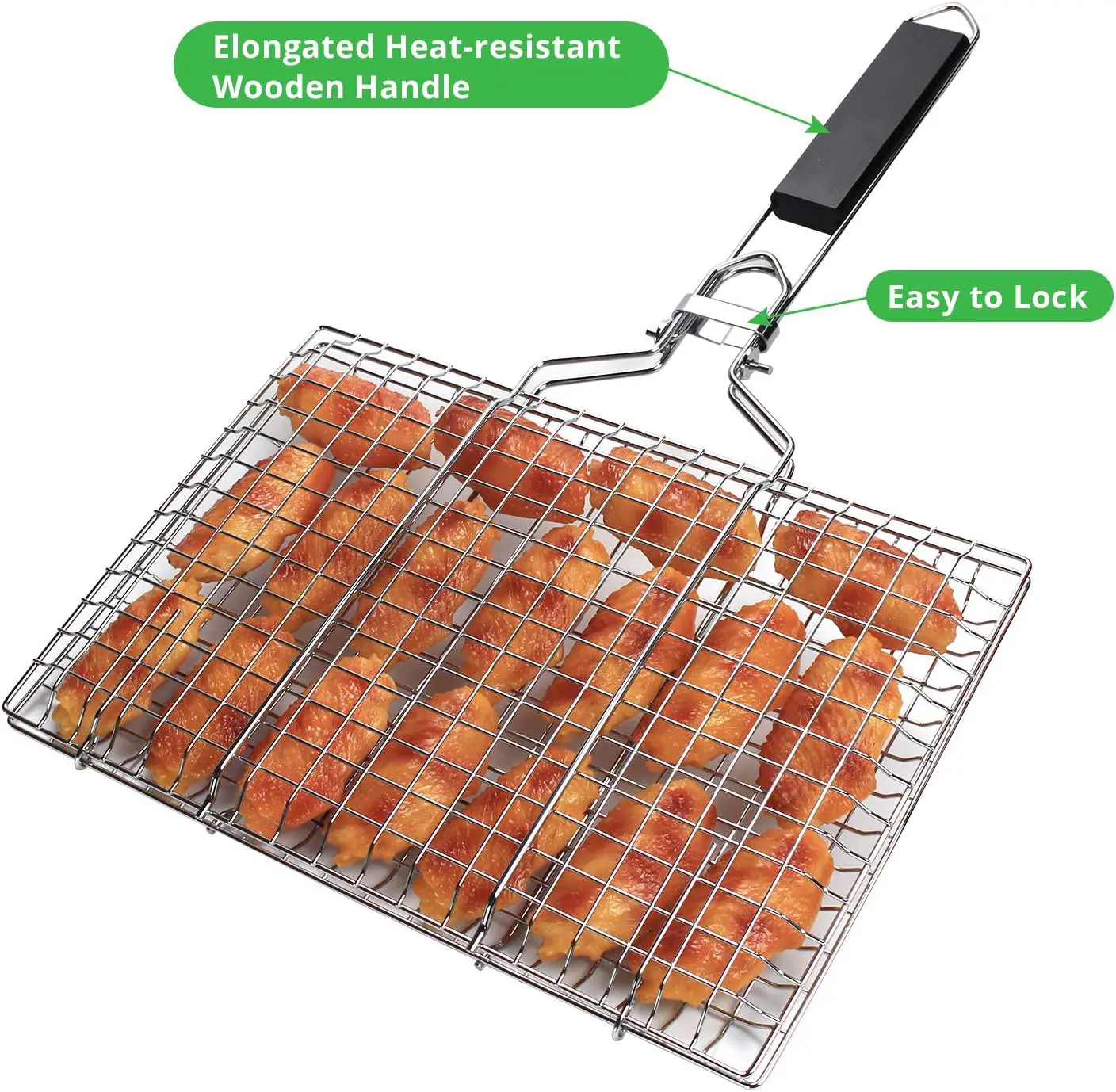 Grill Basket, Barbecue BBQ Grilling Basket , Stainless Steel Large Folding Grilling baskets With Handle, Portable Outdoor Camping BBQ Rack for Fish, Shrimp, Vegetables, Barbeque Griller Cooking Accessories