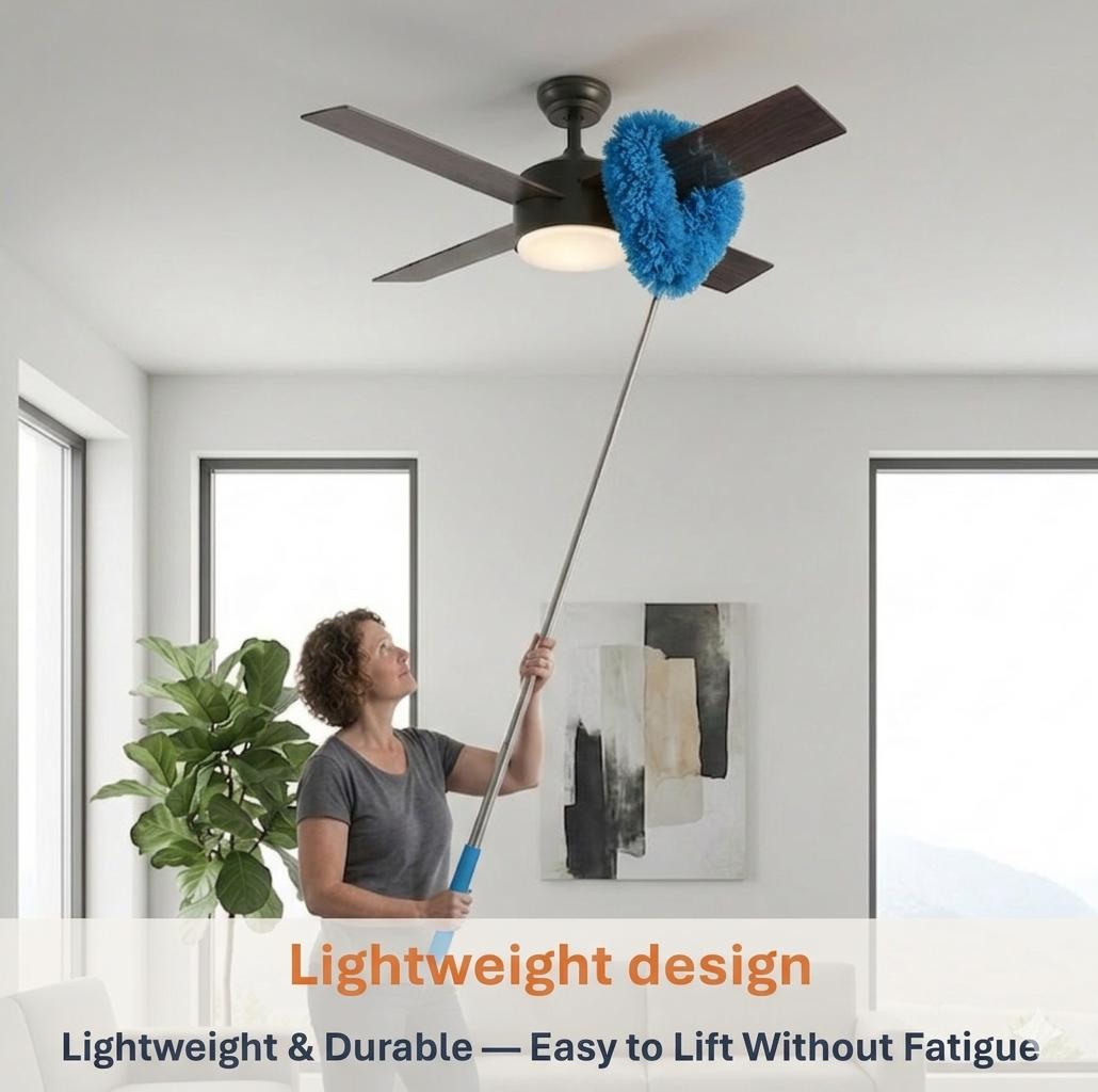 Extendable ceiling fan cleaning duster, washable and reusable cleaning tool microfiber duster, 13 to 31 inch fan blade cleaner, cleaning set with handle brush,for cleaning walls, bookshelves, doors and windows tops Orange Suit Lightweight Tool