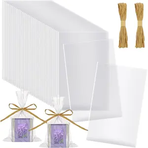 Clear Soap Bags for Packaging 4.9'' x 7.9'' Soap Wrappers Transparent Cellophane Bags with Raffia Rope for Homemade Craft Gift Box Birthday Party Favor Packaging Supplies(100 Pcs)