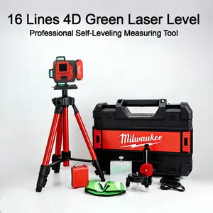 Milwaukee 4D 16-Line Green Laser Level kit,Equipped with Aluminum Tripod and Shockproof Storage Case Compatible with 6000mAh Batteries,Suitable For Indoor Renovation,Wall Paving,Ceiling Installation And On-Site Engineering Layout Operation.