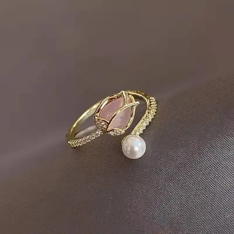 Vintage Enamel Tulip Flower Rings for Women Fashion Simple Sliver Colors Adjustable Opening Finger Ring Party Weeding Jewelry