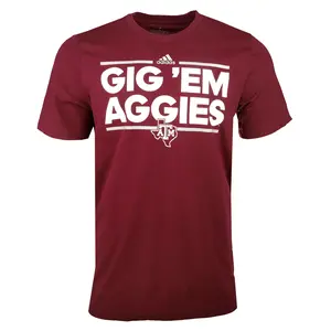adidas Mens Texas A&M Aggies Graphic Crew Neck Short Sleeve Athletic Training Casual Tops Casual - Red