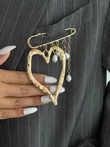 Heart Pendant Suit Brooch Simulated Pearl Fringe Pin Durable Metal Pins Waist Cincher Multi-Functional Decoration, Durable and Fashionable, Perfect Gift