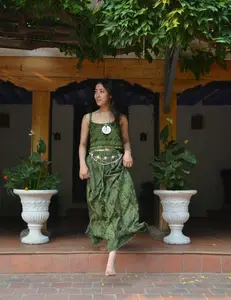 Pari Vintage Vibe Green Top & Maxi Skirt Set