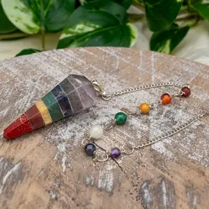 Down to Earth 7 Chakra Faceted Pendulum with 7 Chakra Stones