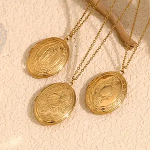 Personalized creative high-end pendant double-sided daisy mirror photo box pendant necklace female