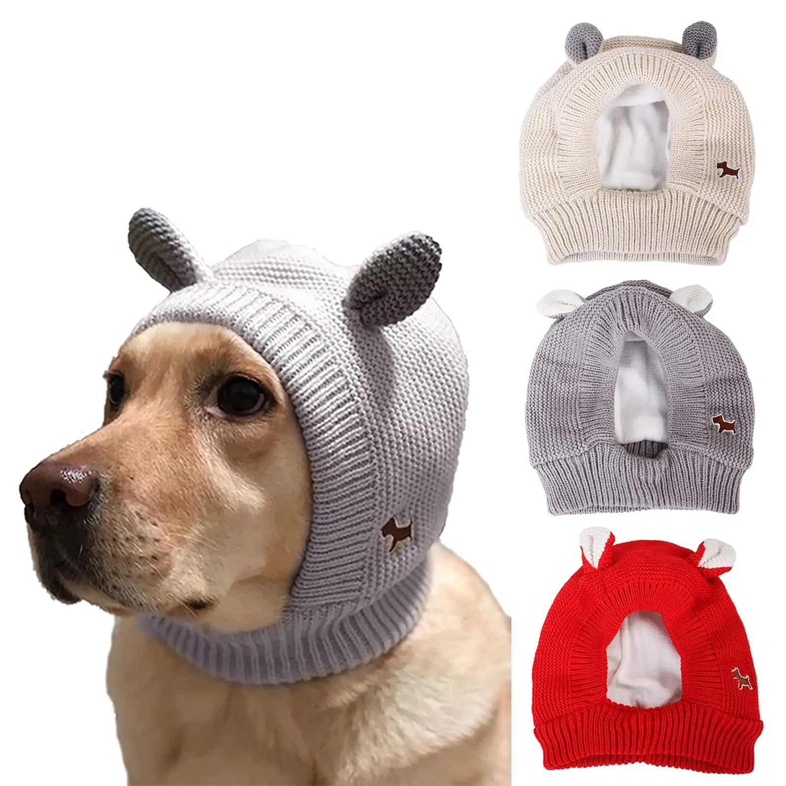 Dog Hat Winter Warm Ears for Dogs, Quiet Ears for Dogs, Dog Ear Muffs for Cold Weather, Pet Ears Knit Hat for Medium Large Dogs Noise Protection, Cute Animal Headwea