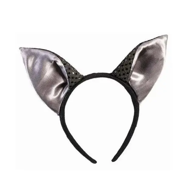 Black/Silver Bat Ears Headband - Sequin - Costume Accessory - One Size