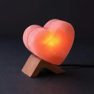 Rock Salt LED Lamp Twin Heart with wooden base  & USB Cable