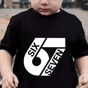 Six Seven 67 Boys' Short-Sleeved T-shirt With Funny Number 67 Print, School, And Casual Sports Wear. A Short-Sleeve Top Ideal For Holiday Parties, Gatherings, Outdoor Activities