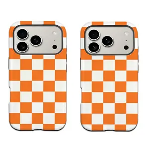 Orange checkered phone case Cover for iphone 17 phone case 16 pro max 15 Plus 14 13 12 11 Cute, clear, military-grade, high-end, durable, shockproof, and drop-resistant 2-in-1 glossy phone case