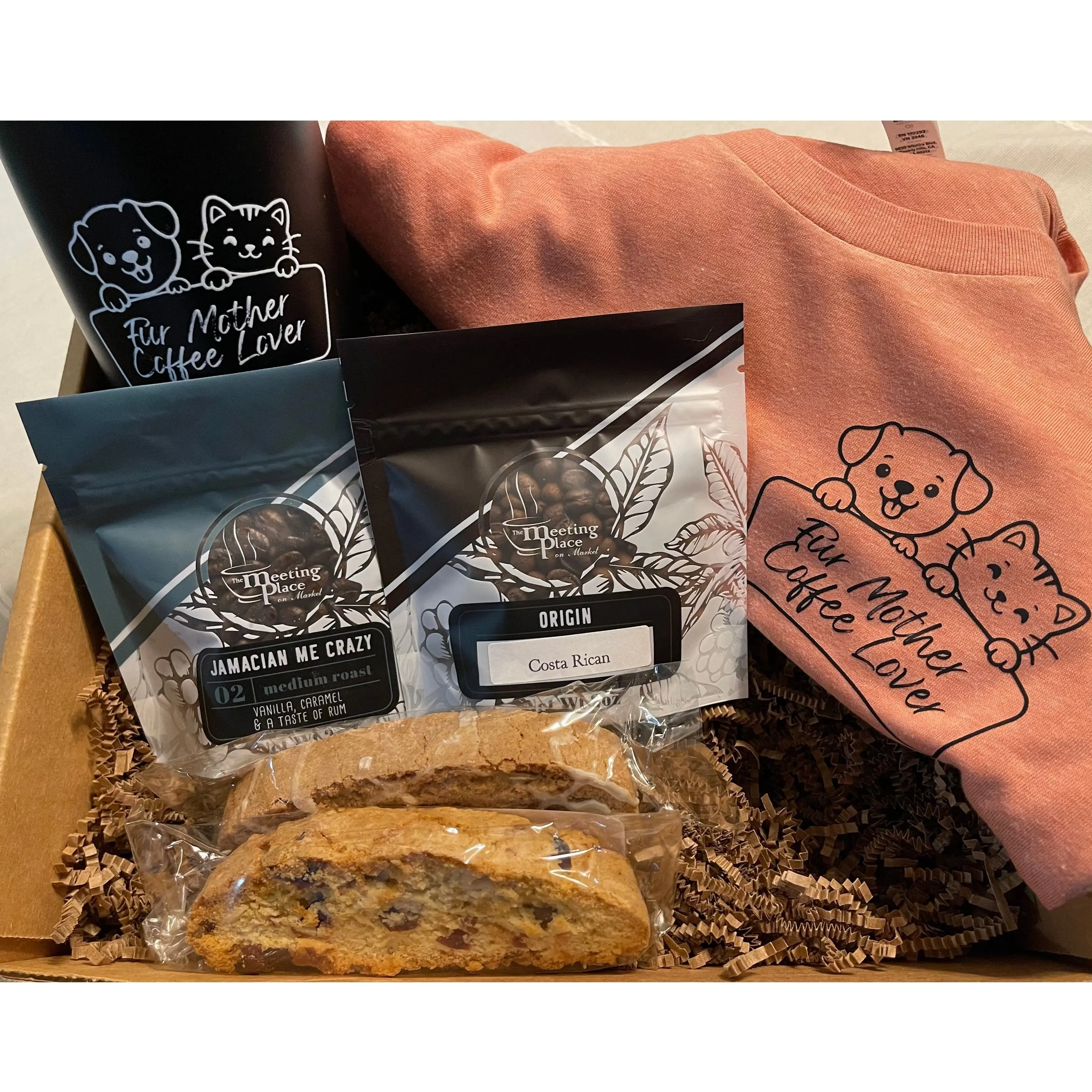 For a Fur Baby Mom - Coffee Lover Gift Basket: T-shirt, Tumbler,  Coffee, and Biscotti